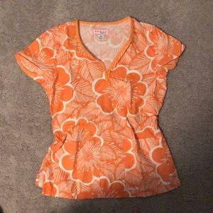 XS koi orange & white scrub top